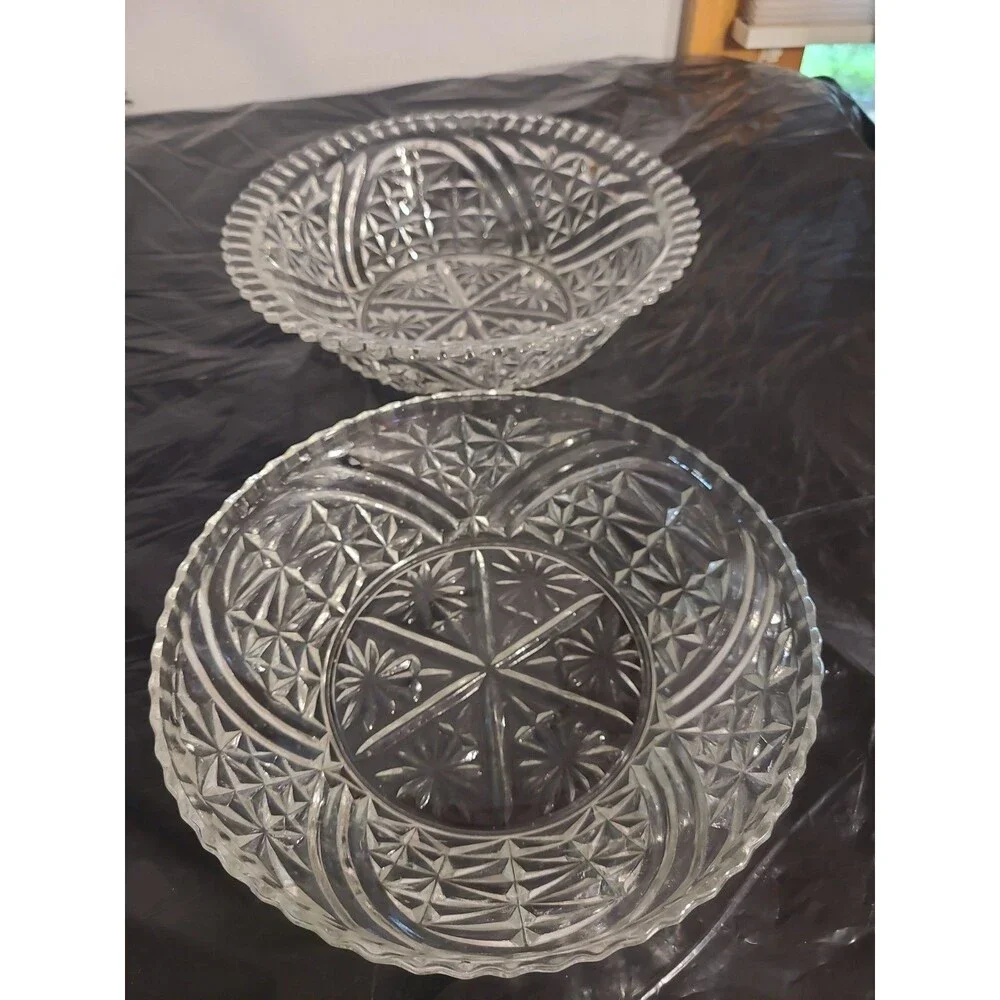2 Vtg Anchor Hocking Star & Bars Med Serving Bowls See Pics